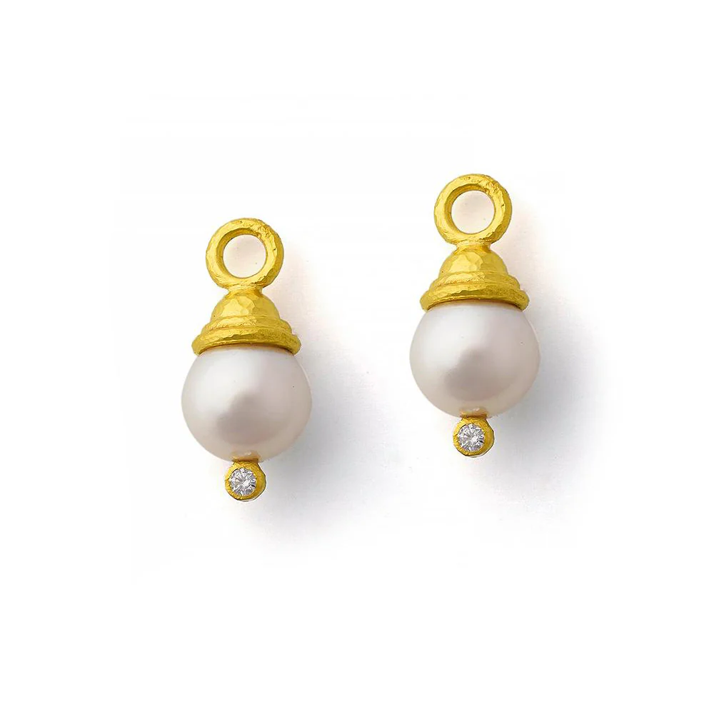 Elizabeth Locke Pearl and Diamond Earring Pendants