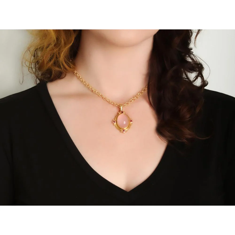 Elizabeth Locke Rose Quartz and Pink Tourmaline Pendant - Image 3