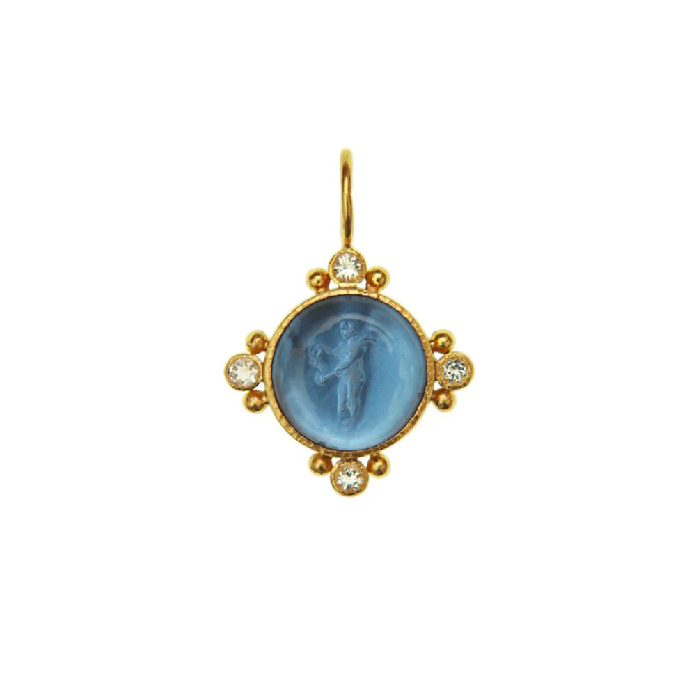 Elizabeth Locke Venetian Glass Intaglio Putto with Butterfly Pendant