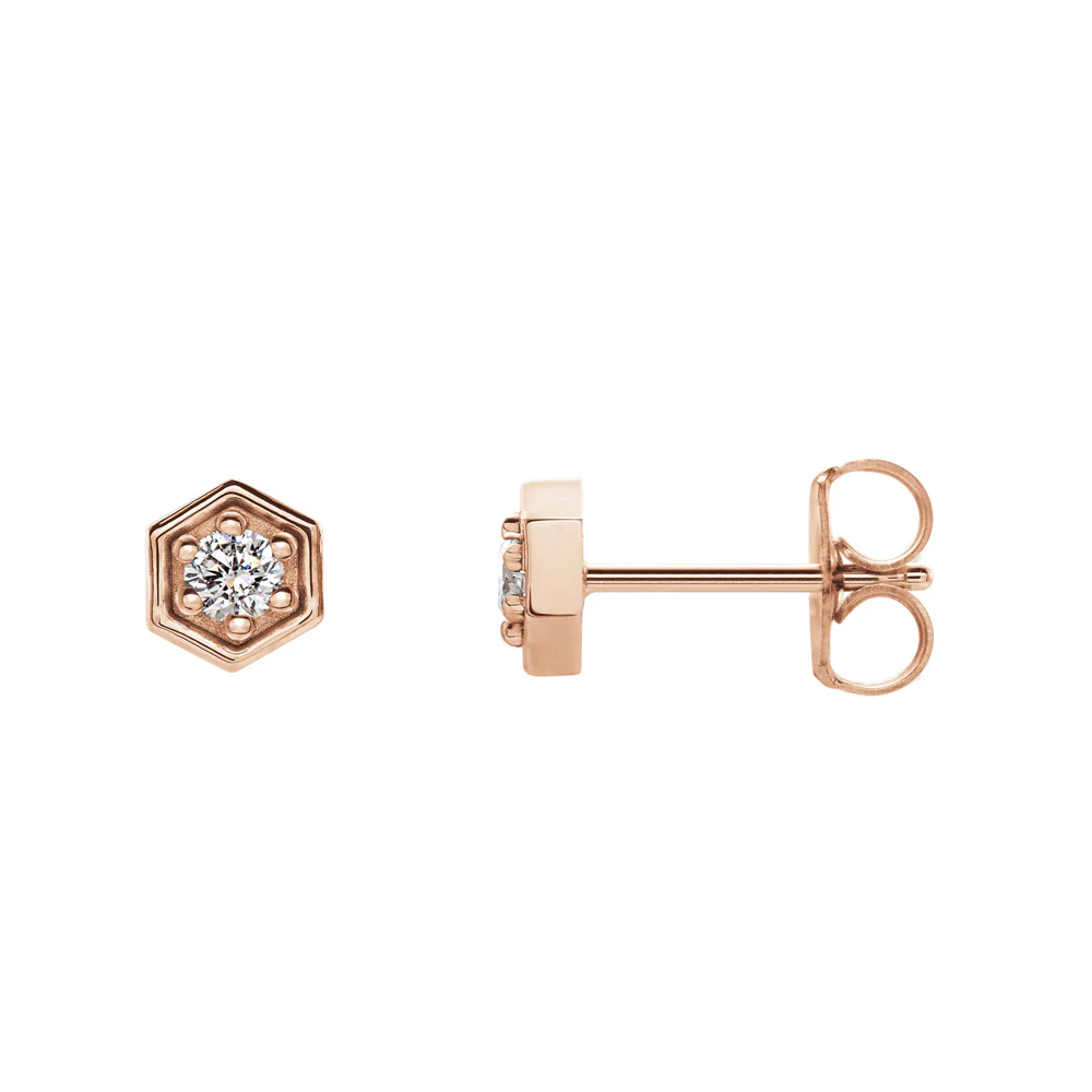 Ella Rose 14K Rose Gold 3mm Moissanite Hexagon Stud Earrings - Image 2