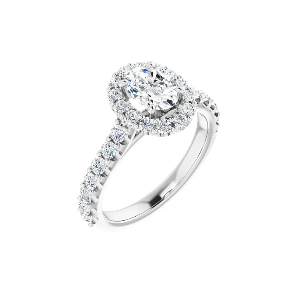 Ella Rose 14K White Gold Oval Moissanite and Diamond Halo Engagement Ring