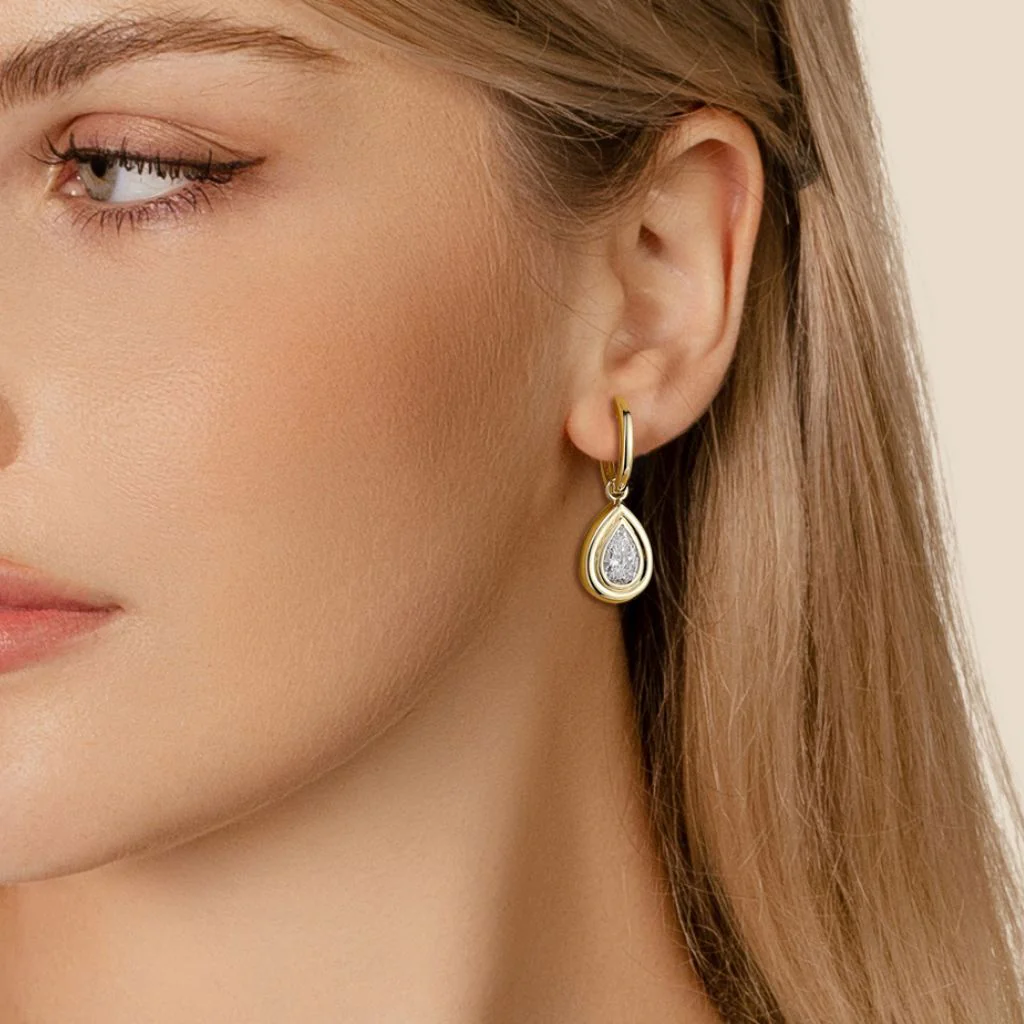 Ella Rose 2 Carat Pear Lab-Grown Diamond Bezel Drop Earrings 14K Yellow Gold - Image 2