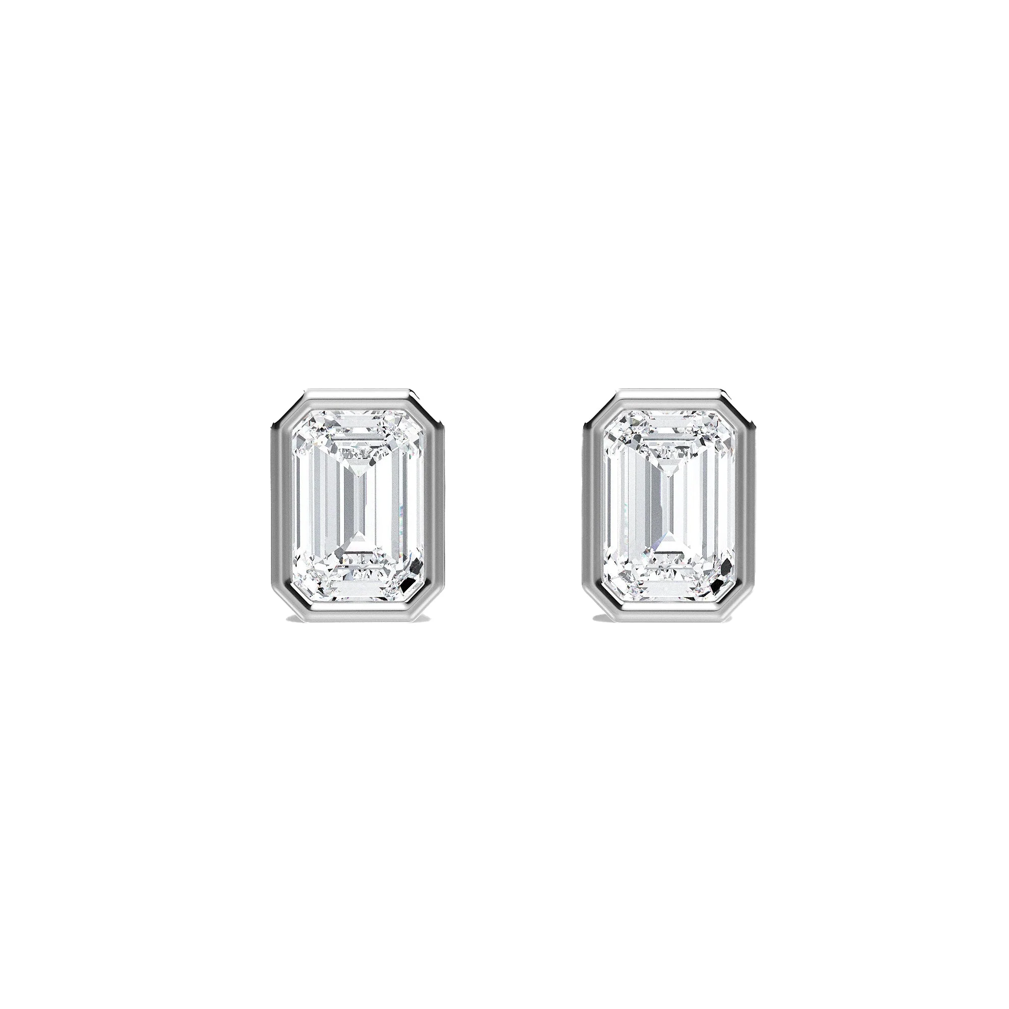 Ella Rose Bezel Set Emerald Cut 0.52ct Lab-Grown Diamond Stud Earrings 14K White Gold
