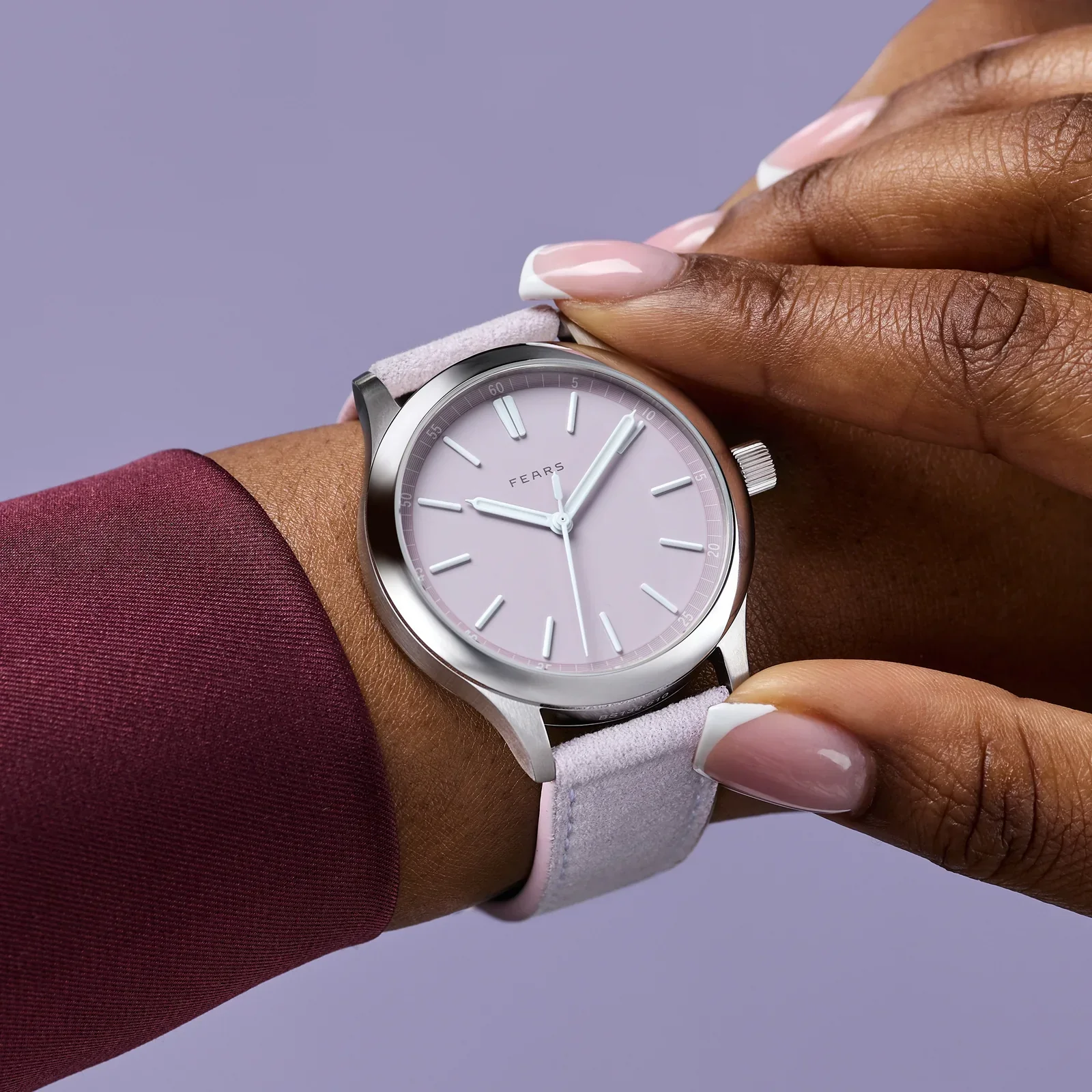 Fears Redcliff 39.5 Pale Lilac Dial Alcantara® Strap Watch - Image 2
