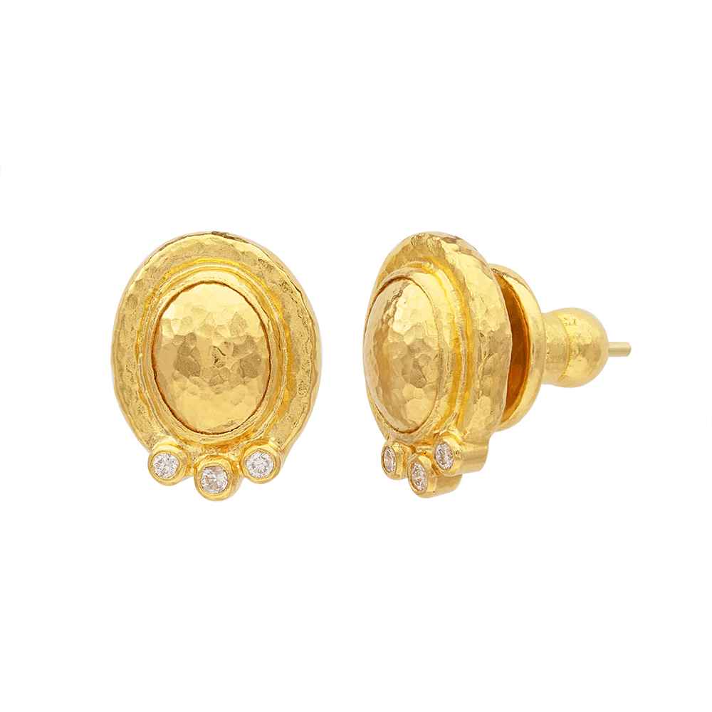 Gurhan Amulet Yellow Gold Diamond Oval Stud Earrings