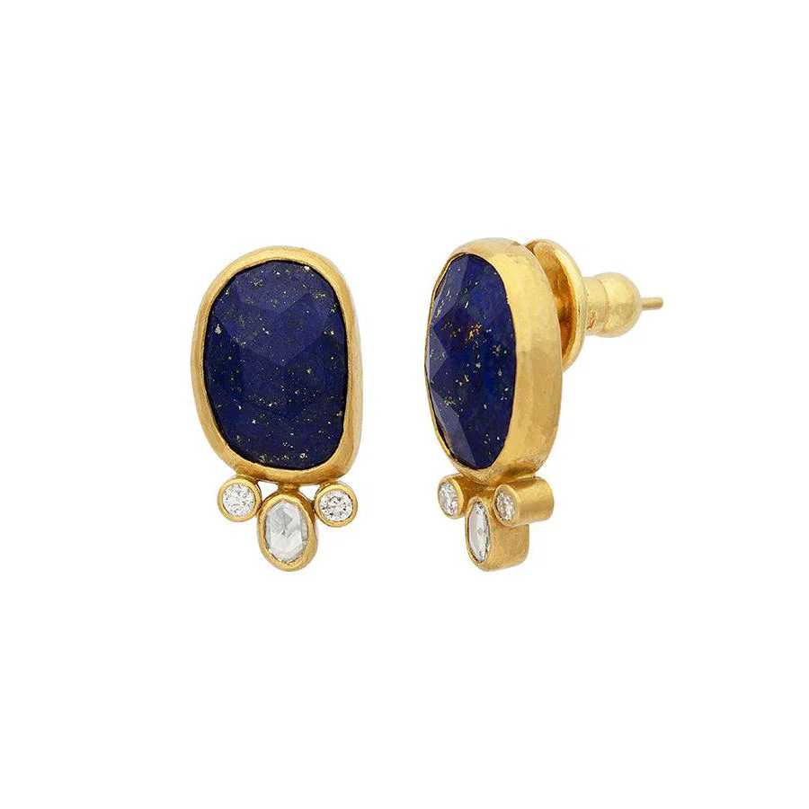 Gurhan Elements Gold Lapis Stud Earrings with Diamonds