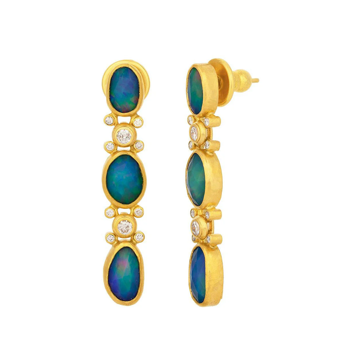 Gurhan Elements Opal Drop Earrings with Diamonds 24K Yellow Gold