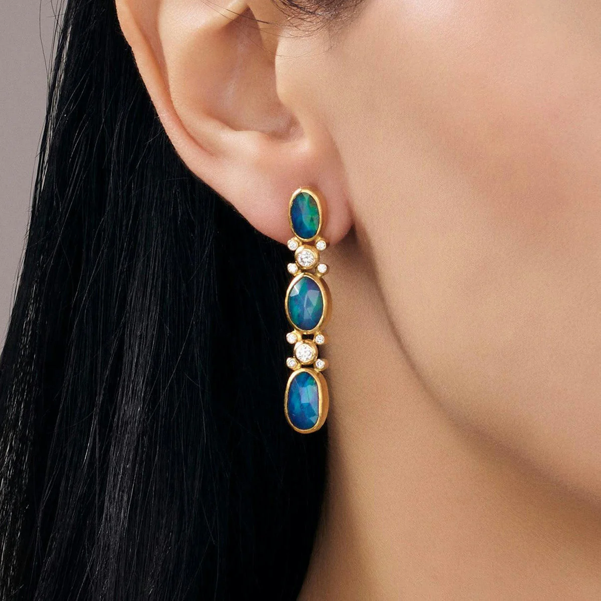 Gurhan Elements Opal Drop Earrings with Diamonds 24K Yellow Gold - Image 2