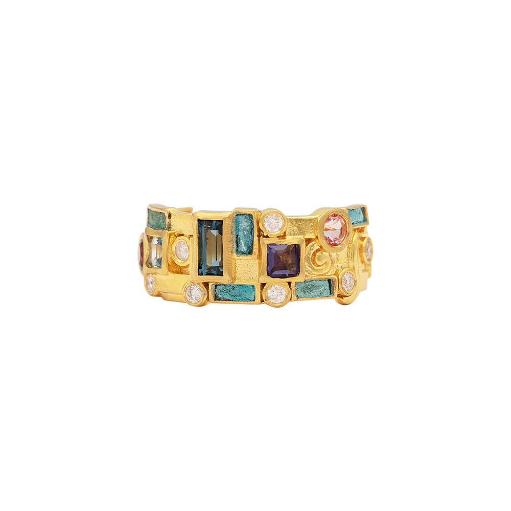 Gurhan Embrace Yellow Gold Mixed Stone Band Ring
