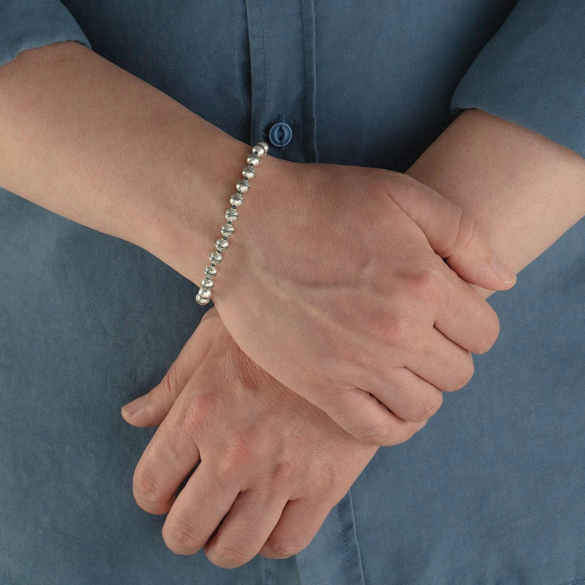 Gurhan Mens Sterling Silver Beaded Bracelet - Image 2