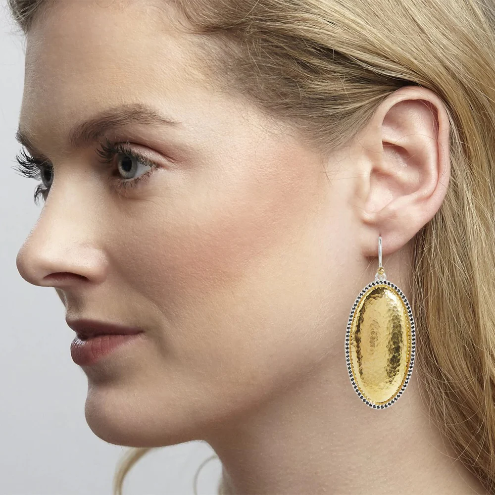 Gurhan Panther Sterling Silver and Yellow Gold Large Oval Drop Earrings - Image 2