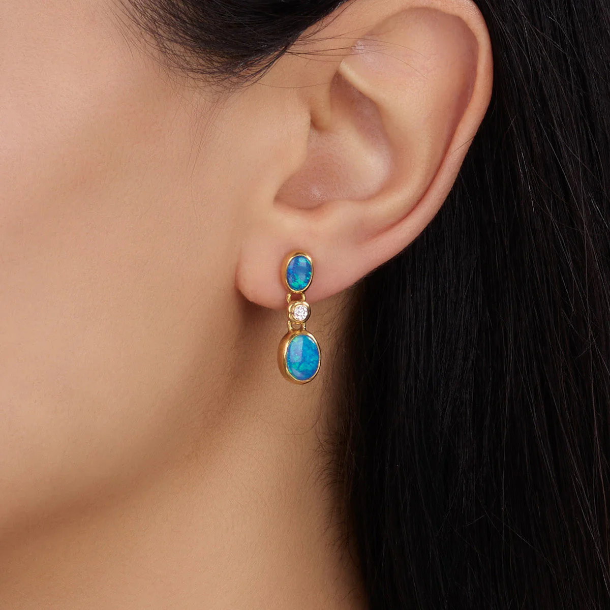 Gurhan Rune Opal Drop Earrings in 24K Gold with Diamonds - Image 2