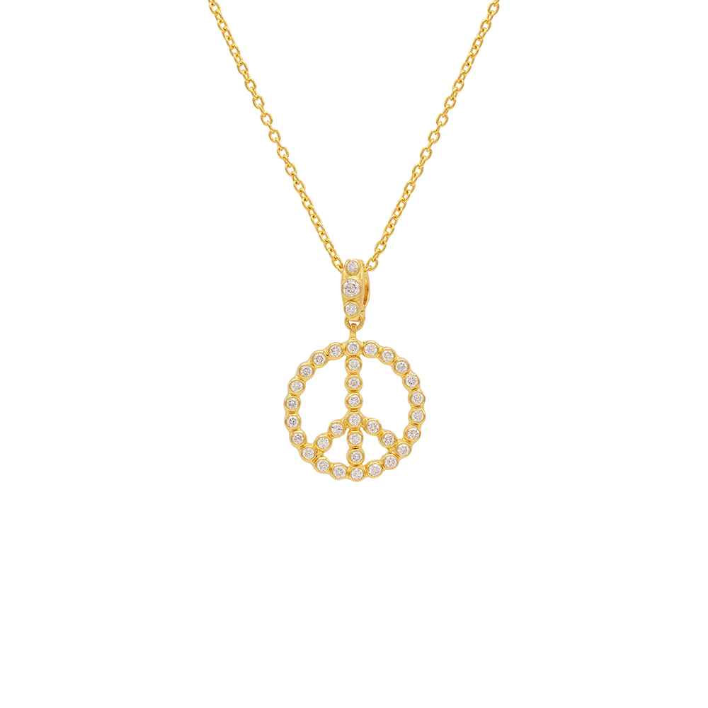 Gurhan Spell Yellow Gold Diamond Peace Sign Pendant Necklace