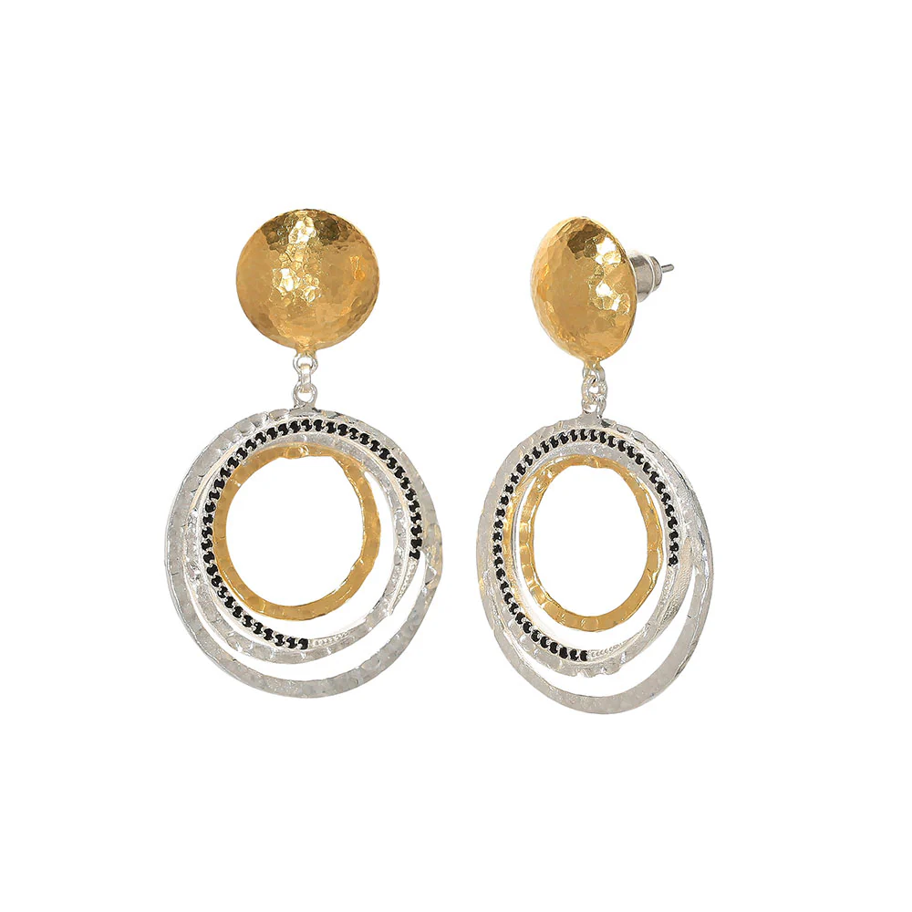 Gurhan Sterling Silver and Gold Onyx Double Drop Earrings