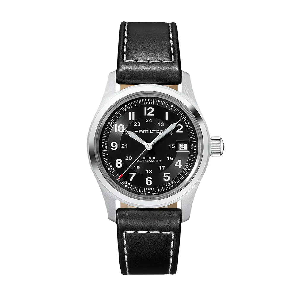 Hamilton Khaki Field Auto 38mm Black Dial Leather Strap