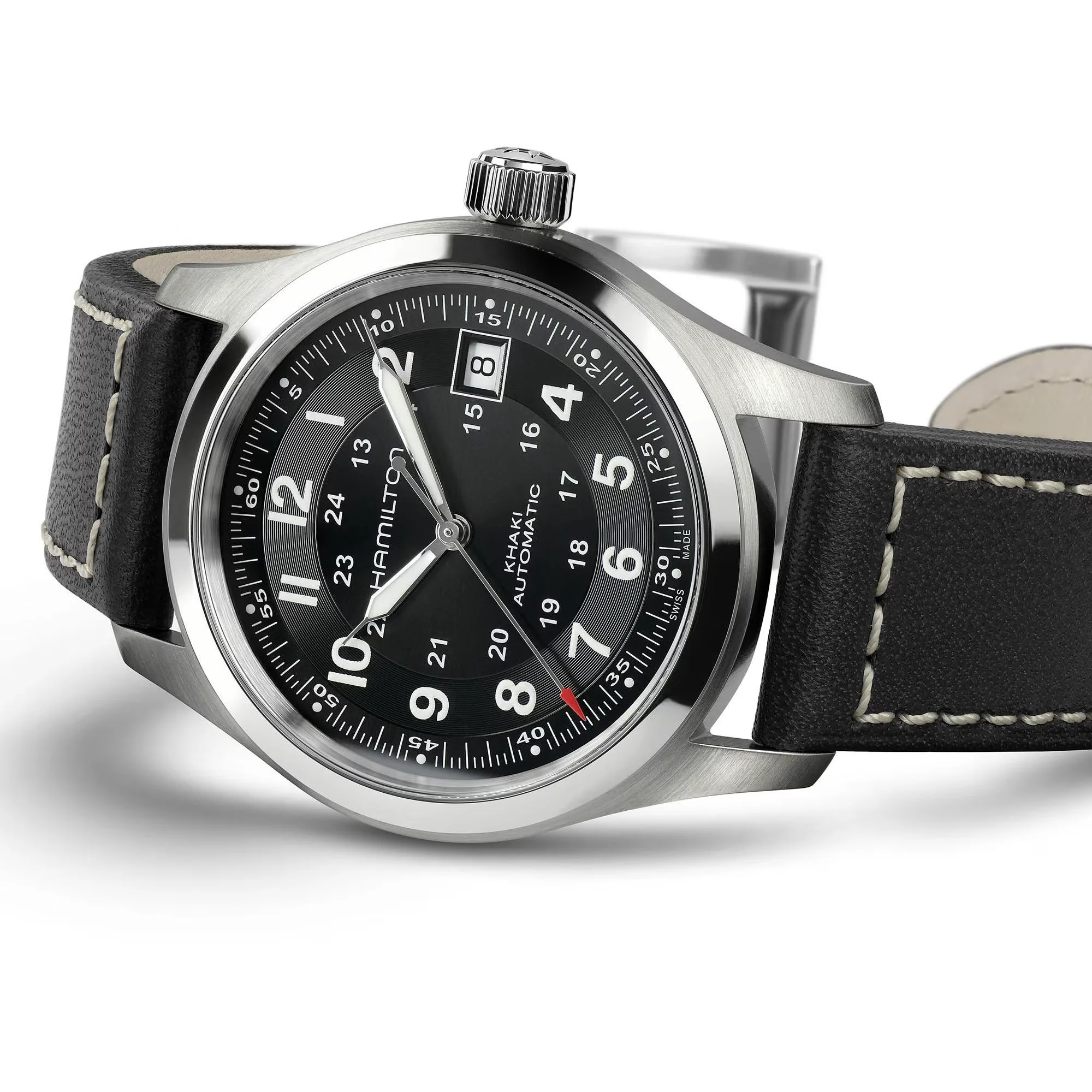 Hamilton Khaki Field Auto 38mm Black Dial Leather Strap - Image 2