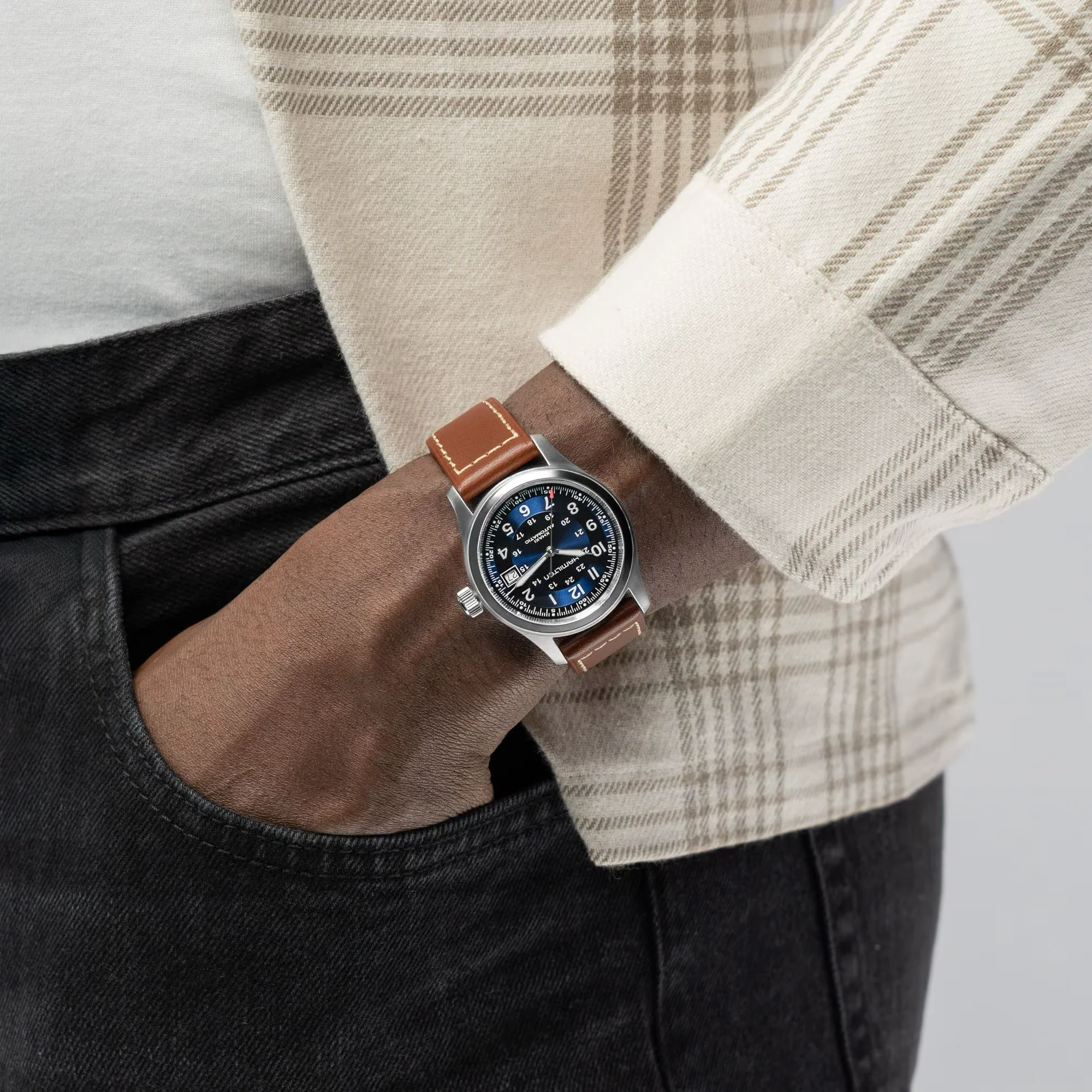 Hamilton Khaki Field Auto 38mm Blue Dial Leather Strap - Image 2