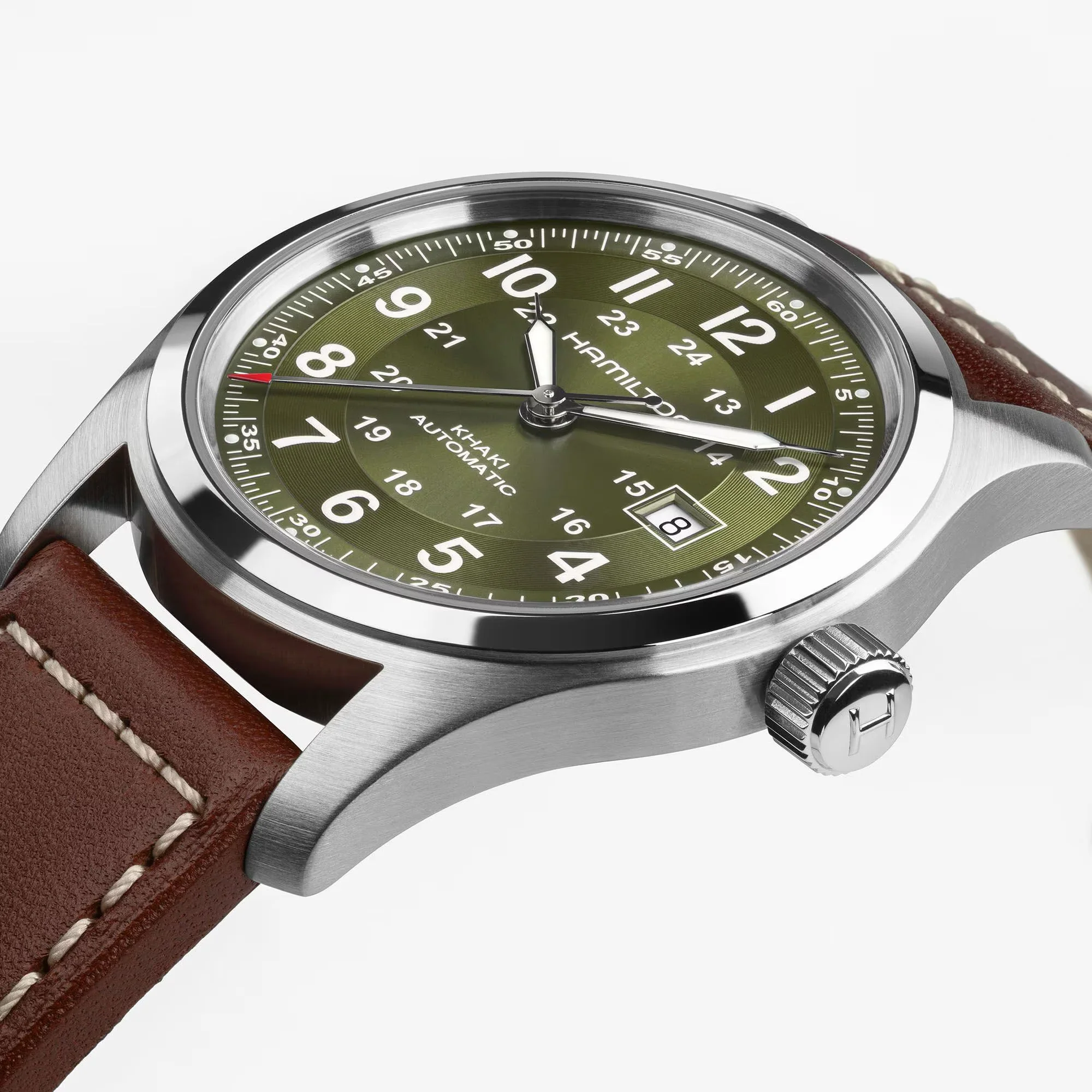 Hamilton Khaki Field Auto 42mm Green Dial Leather Strap - Image 3