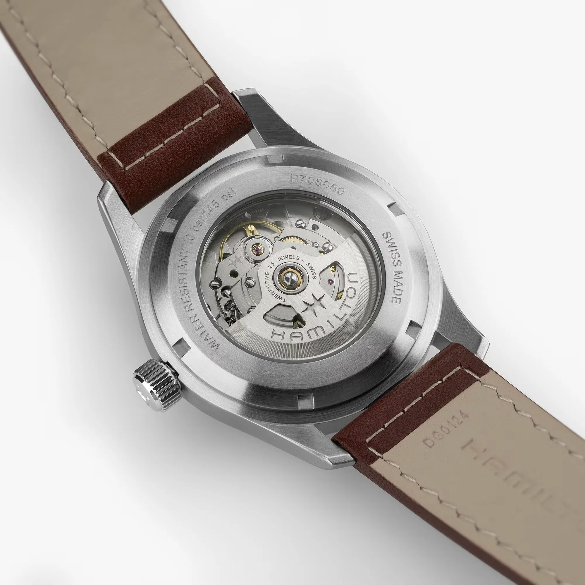 Hamilton Khaki Field Auto 42mm Green Dial Leather Strap - Image 4