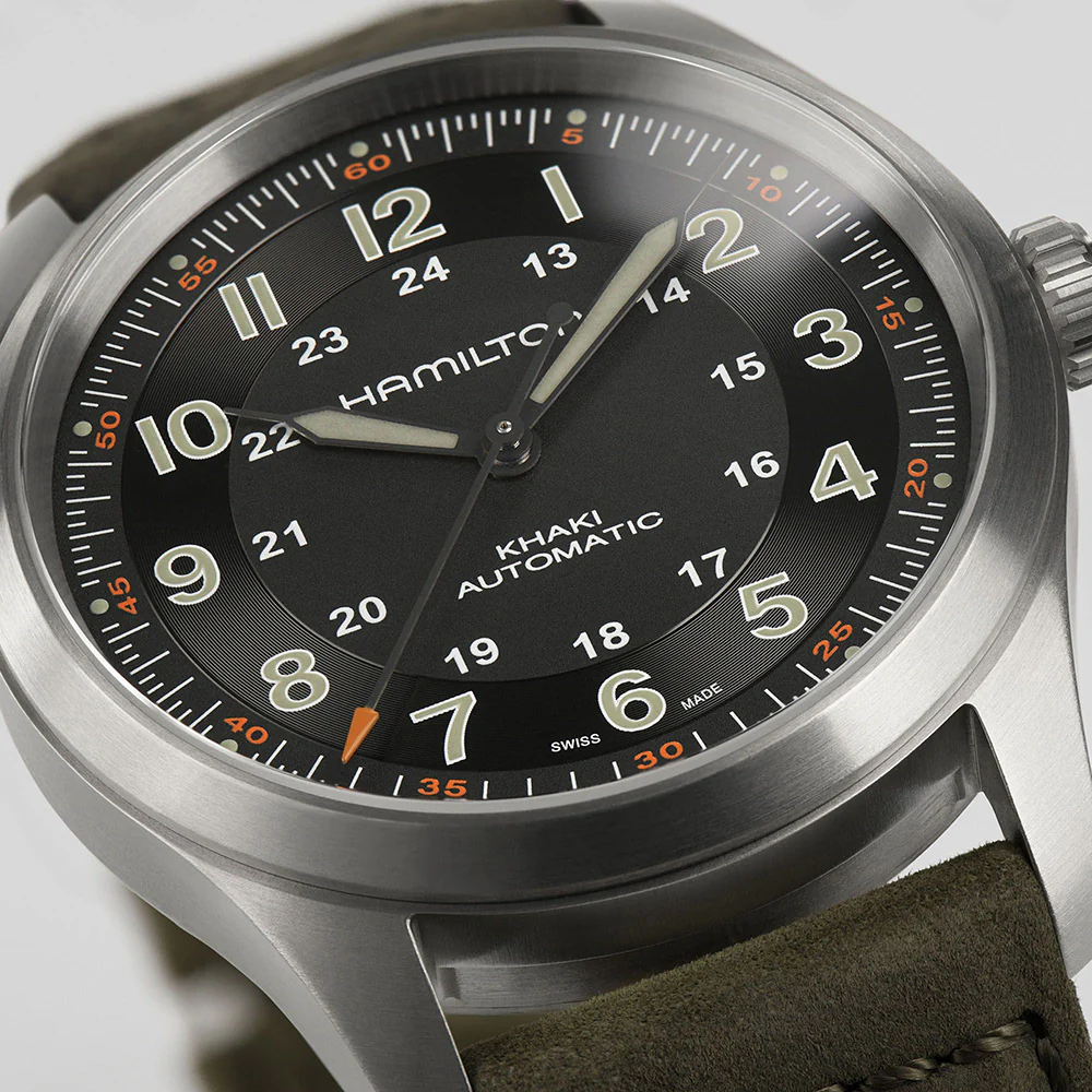 Hamilton Khaki Field Titanium Auto Black Dial Green Strap Watch - Image 2