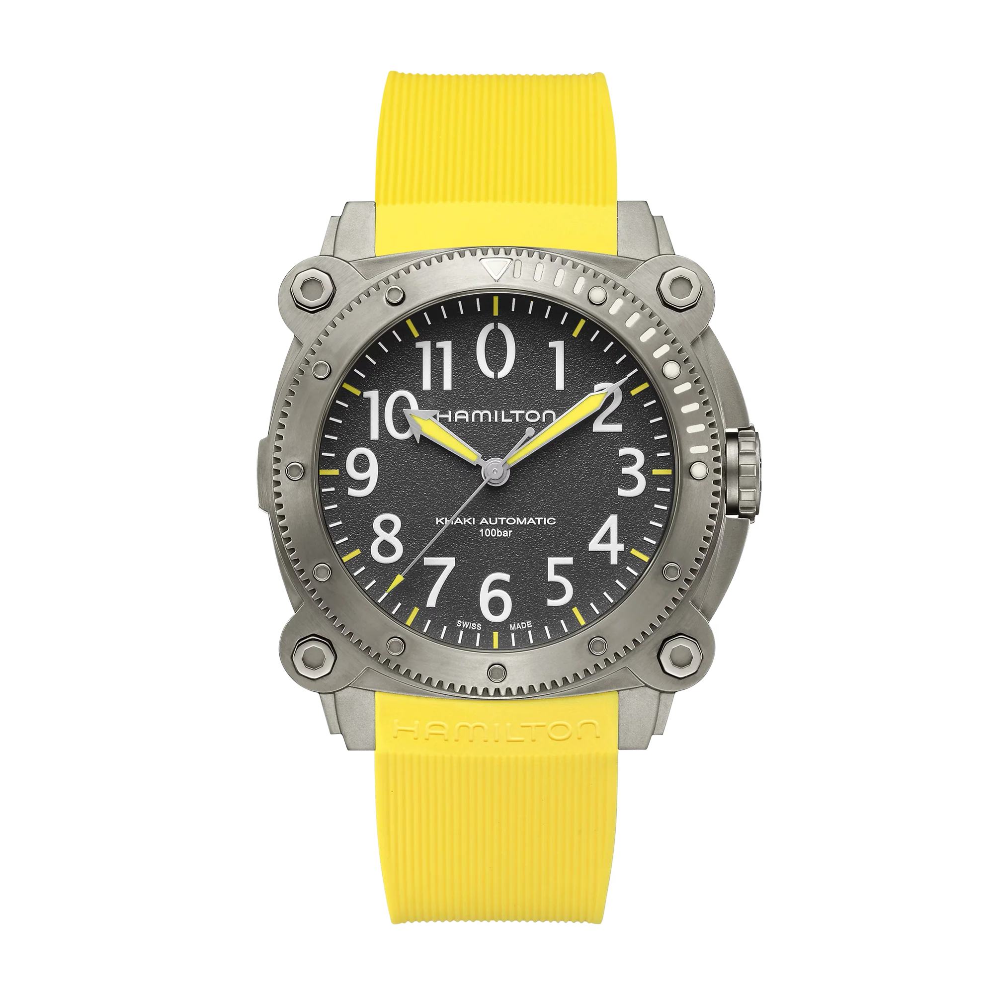 Hamilton Khaki Navy BeLOWZERO Auto Titanium Yellow Rubber Strap
