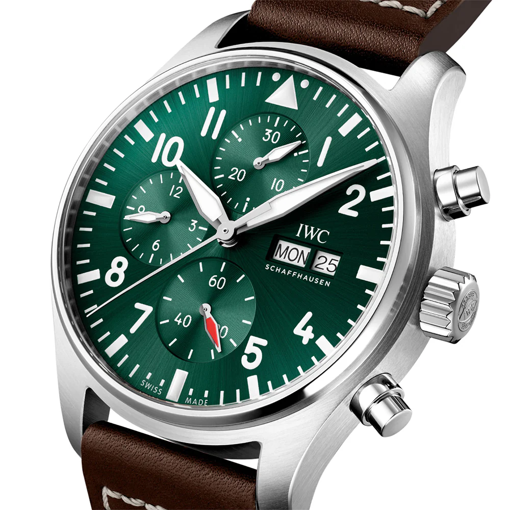 IWC Pilot's Watch Chronograph 43 Green Dial Leather Strap - Image 3