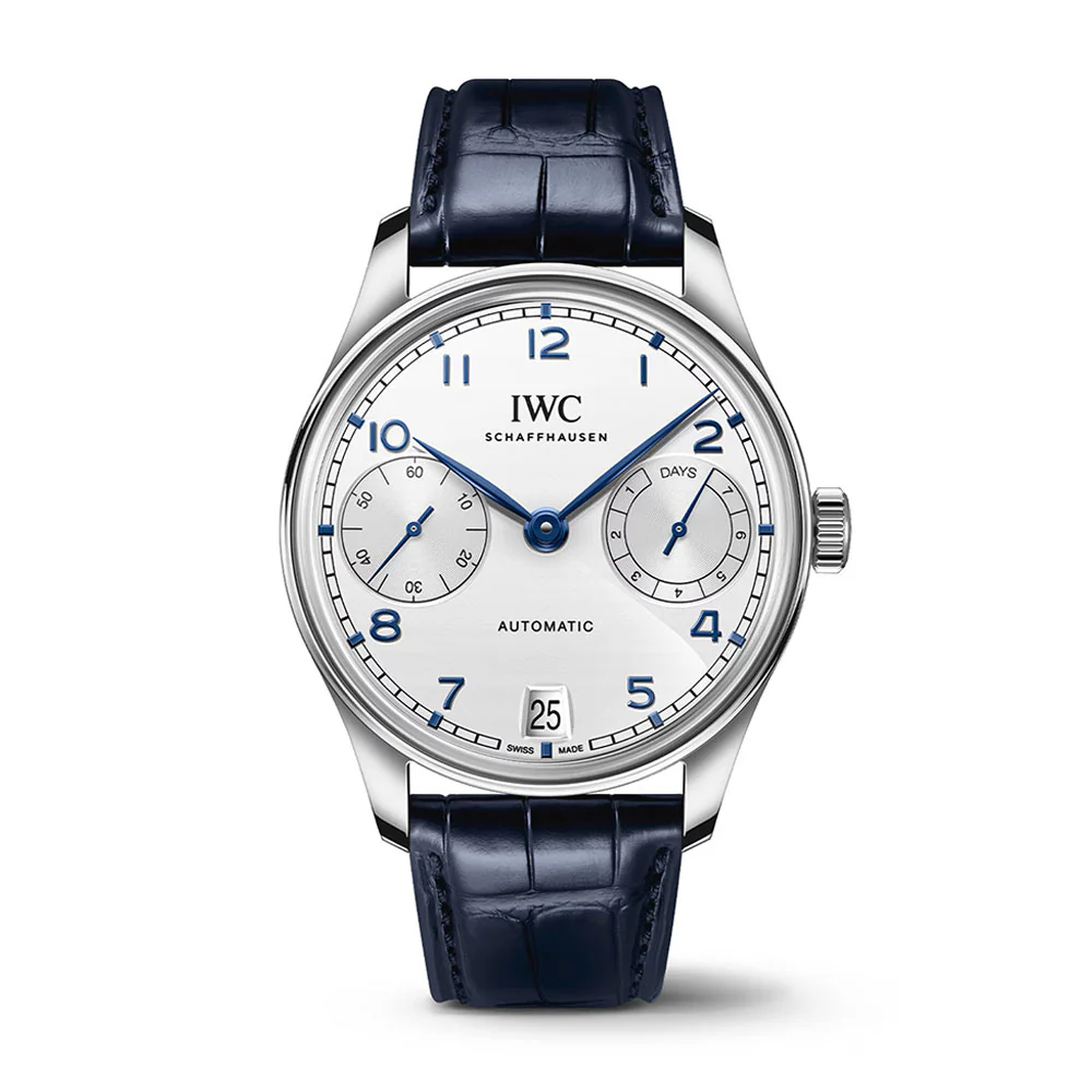 IWC Portugieser Automatic 42 Silver Dial Blue Leather Strap