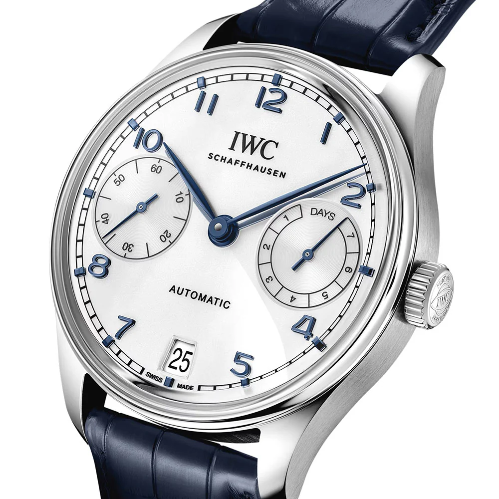 IWC Portugieser Automatic 42 Silver Dial Blue Leather Strap - Image 3