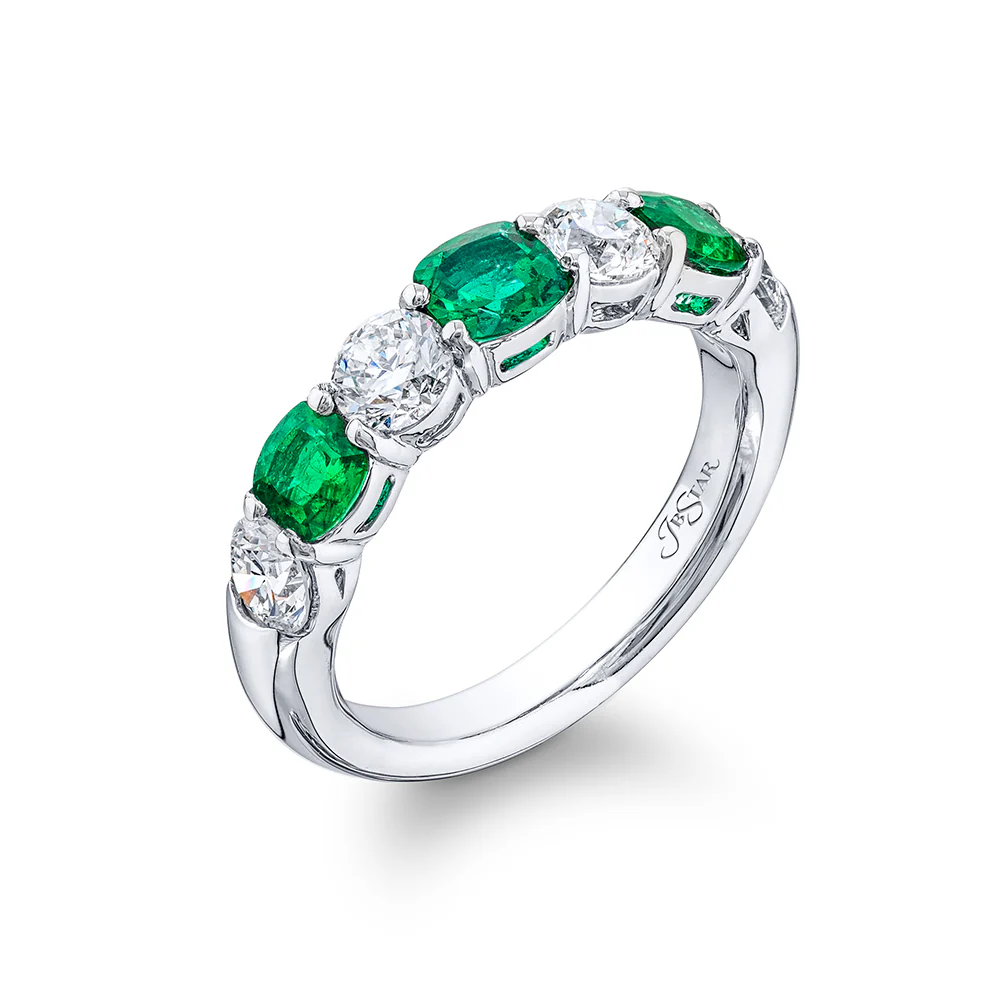 JB Star Platinum Emerald and Diamond Wedding Ring - Image 2