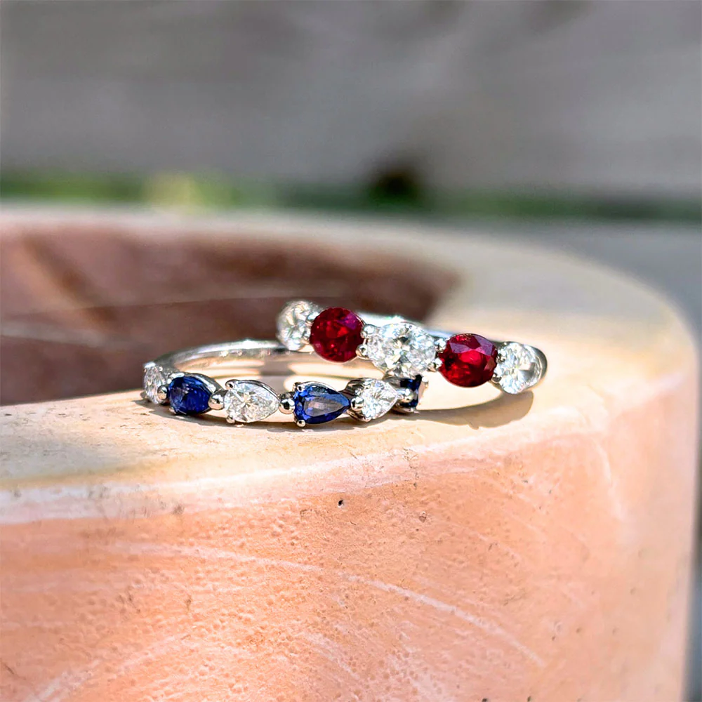 JB Star Platinum Oval Ruby Diamond Wedding Band - Image 2