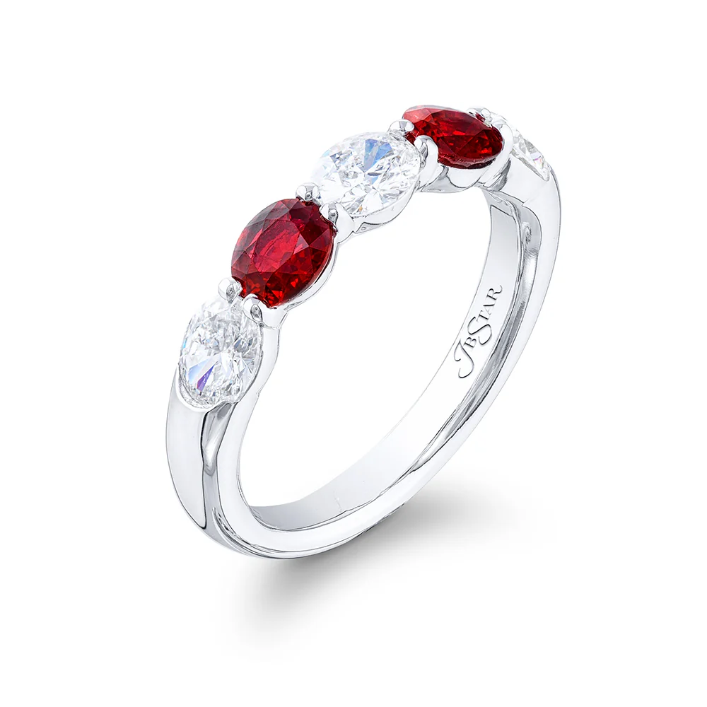 JB Star Platinum Oval Ruby Diamond Wedding Band - Image 3