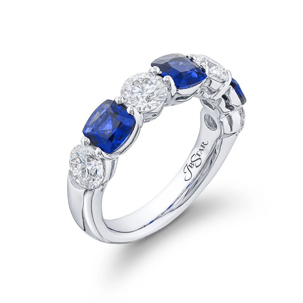 JB Star Platinum Sapphire and Diamond Wedding Band - Image 2