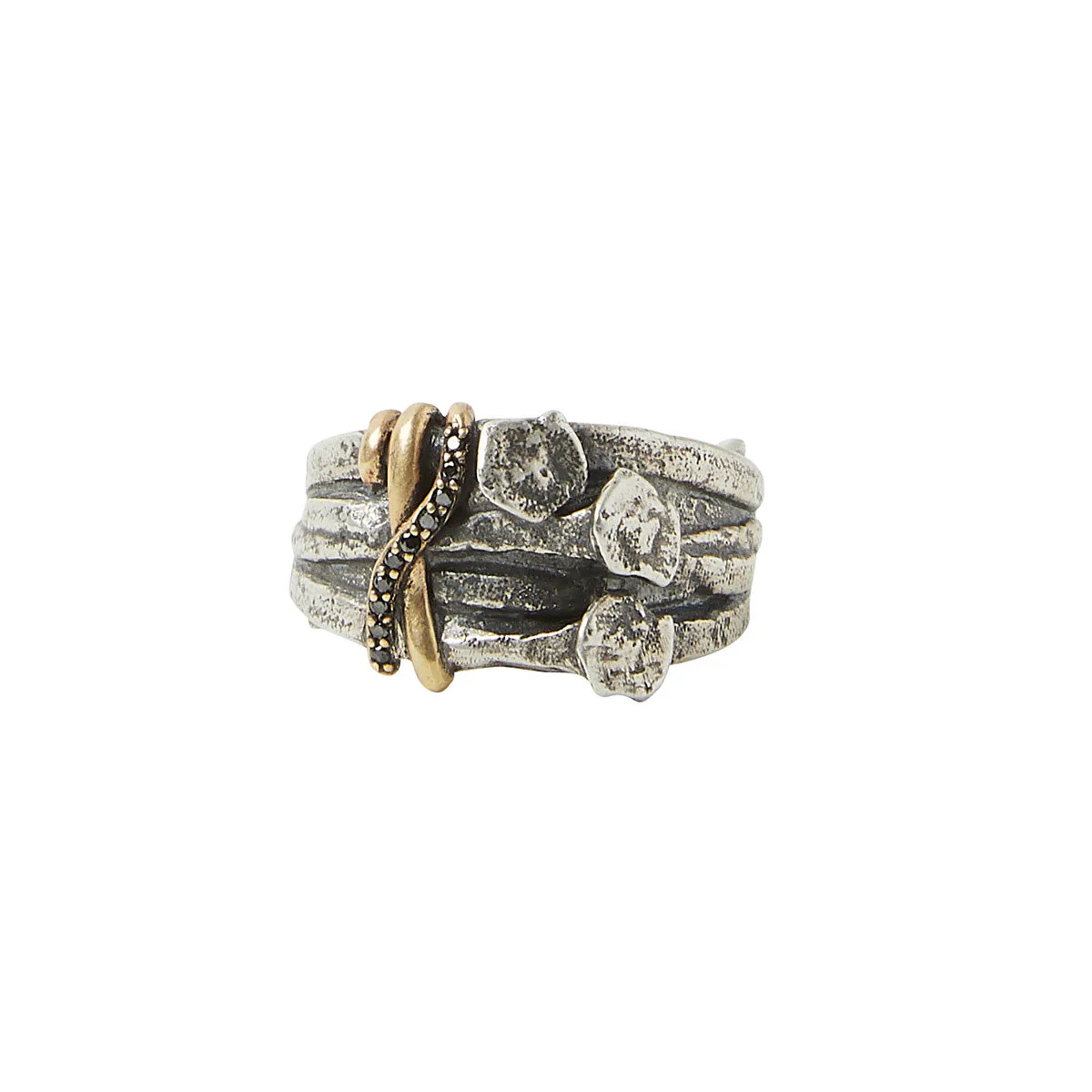 John Varvatos Sterling Silver Black Diamond Nails Ring