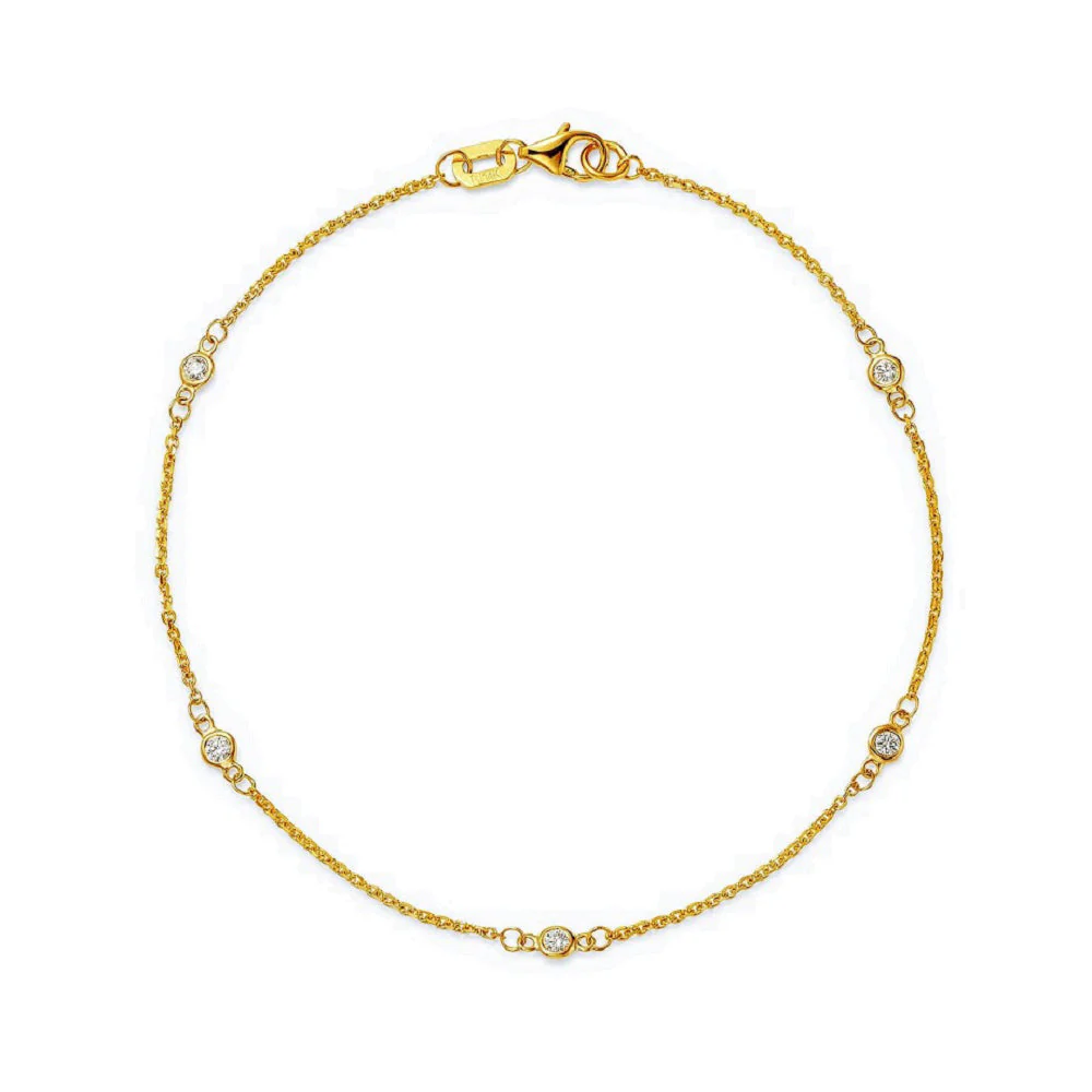 King Jewelers 0.10ct Diamond Station Bracelet 14K Yellow Gold