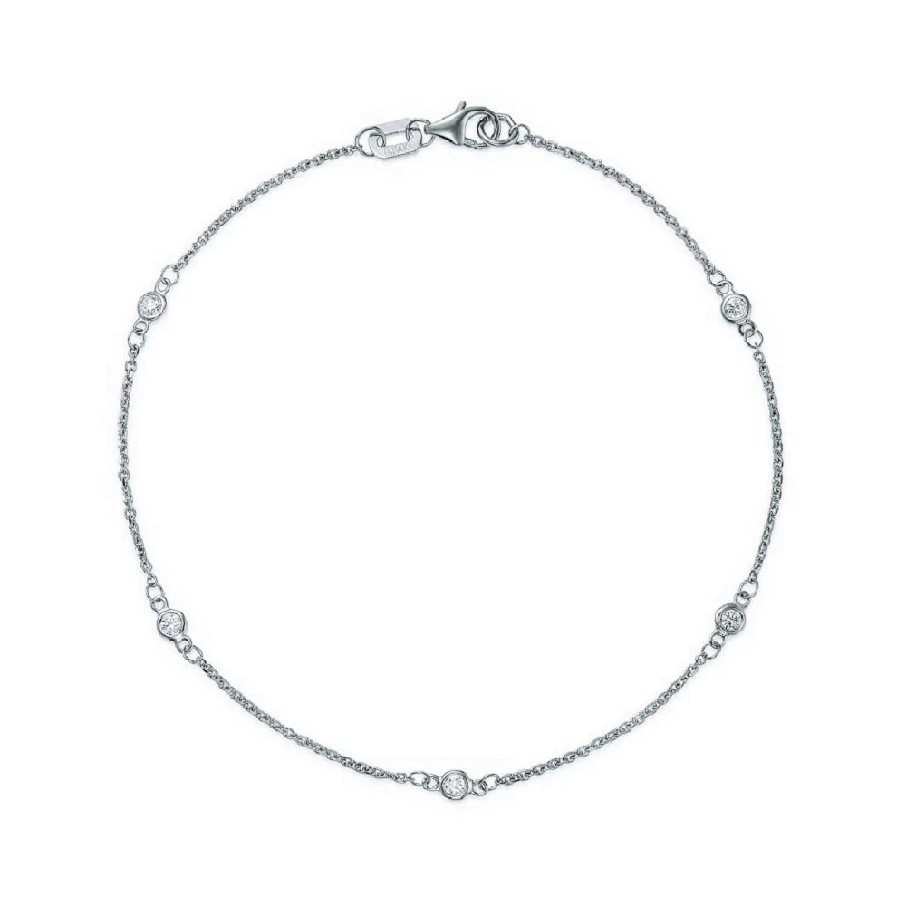 King Jewelers 0.12ct Diamond Station Bracelet 14K White Gold