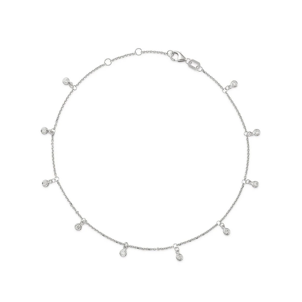 King Jewelers 0.25ct Diamond Station Anklet 14K White Gold