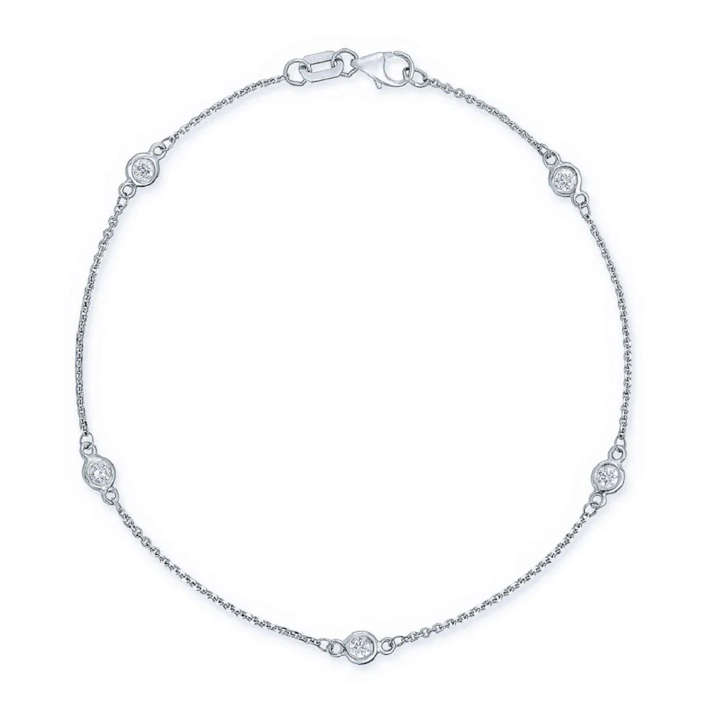 King Jewelers 0.25ct Diamond Station Bracelet 14K White Gold
