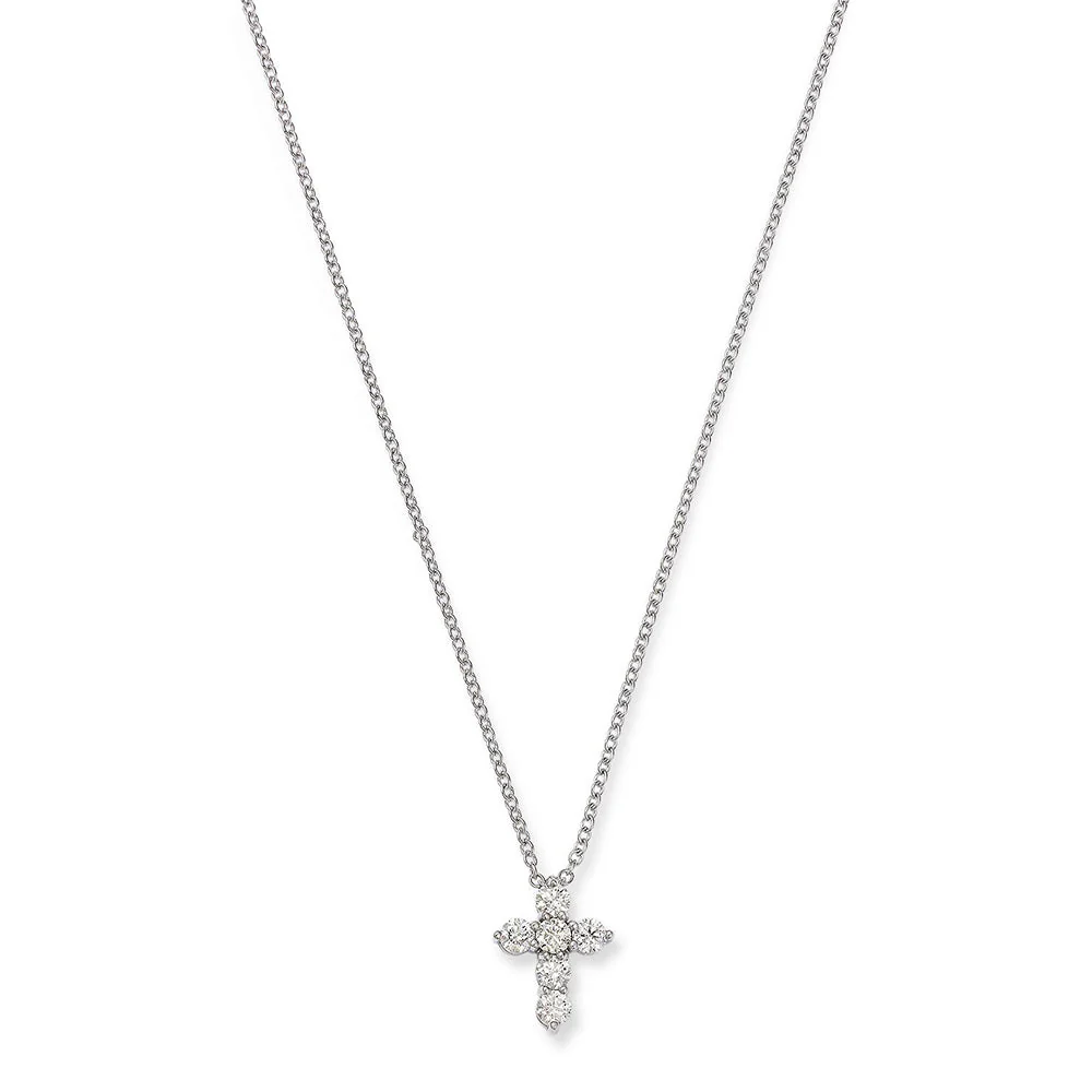 King Jewelers 0.30ct Small Diamond Cross Necklace 14K White Gold