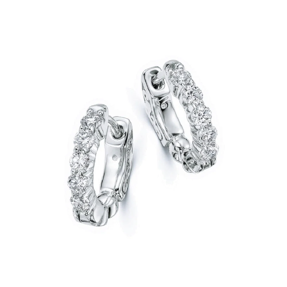 King Jewelers 0.47ct Diamond Hoop Earrings 14K White Gold