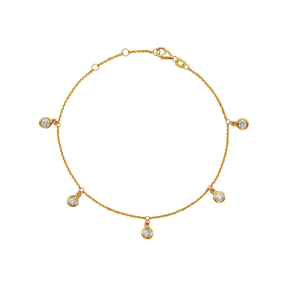 King Jewelers 0.50ct Diamond Station Drop Bracelet 14K Yellow Gold