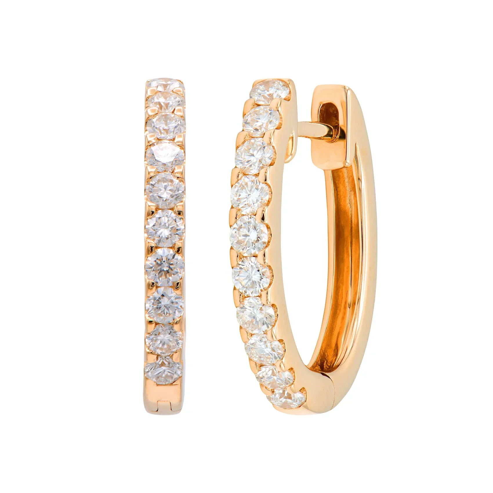 King Jewelers 0.58ct Diamond Hoop Earrings 14K Rose Gold