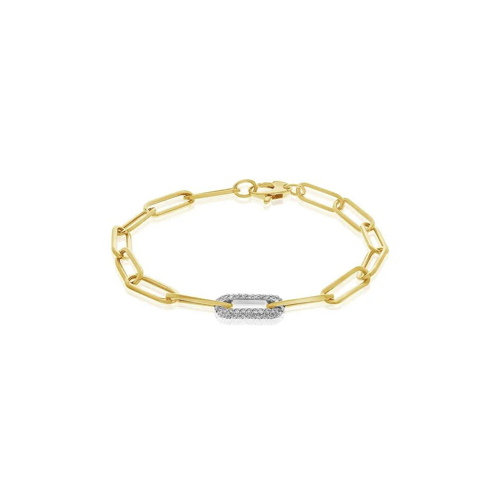 King Jewelers 0.60ct Diamond Paperclip Chain Bracelet 14K Yellow Gold