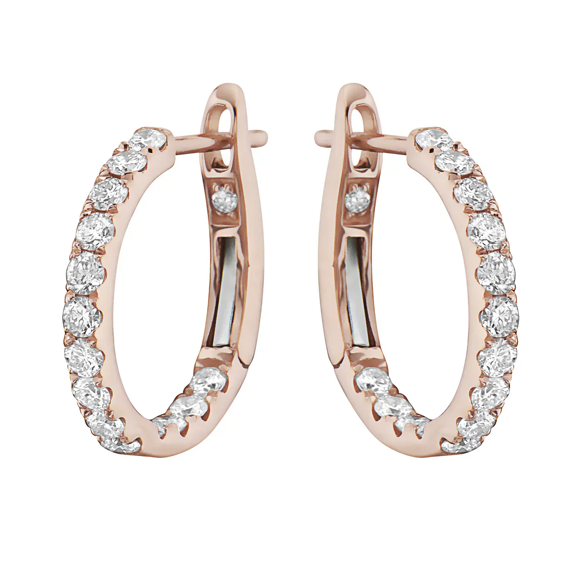 King Jewelers 0.62ct Diamond Hoop Earrings 14K Rose Gold