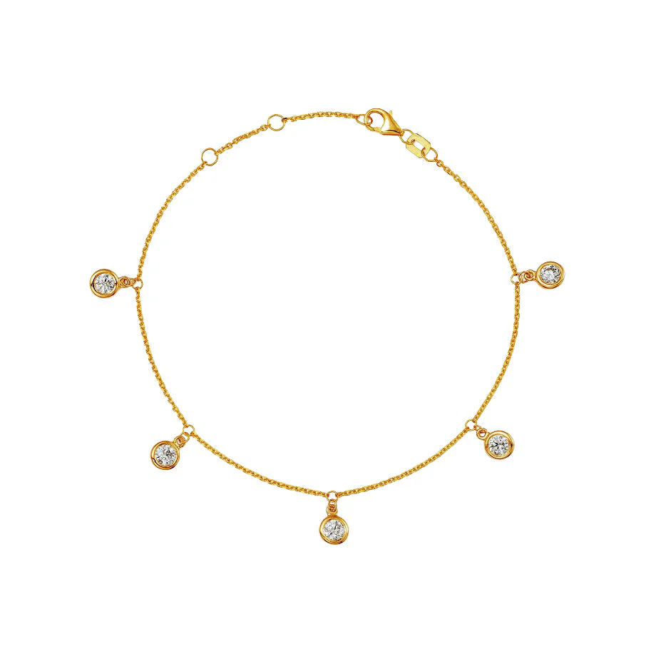 King Jewelers 0.73ct Diamond Station Drop Bracelet 14K Yellow Gold