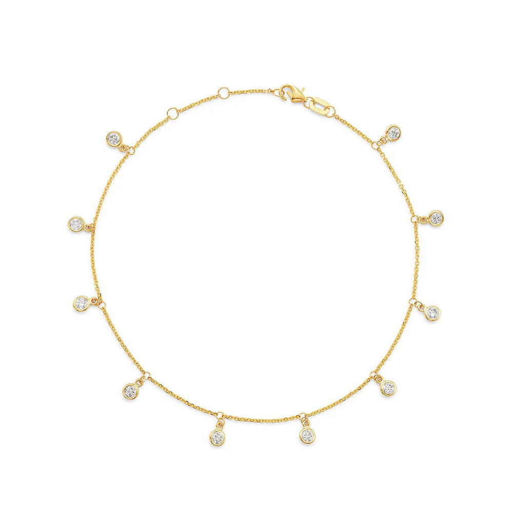 King Jewelers 0.90ct Diamond Station Anklet 14K Yellow Gold