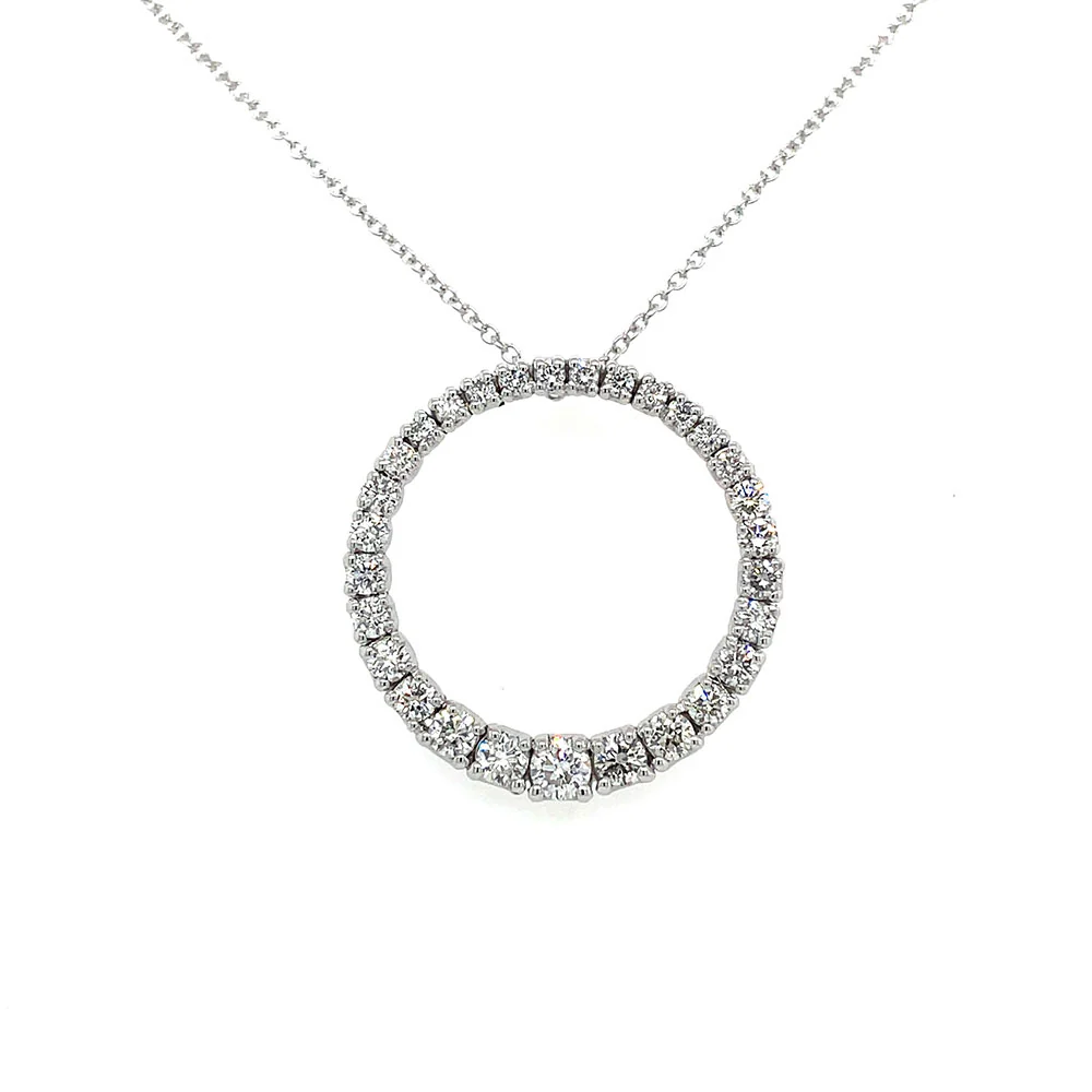 King Jewelers 1.10ct Diamond Circle Pendant 14K White Gold