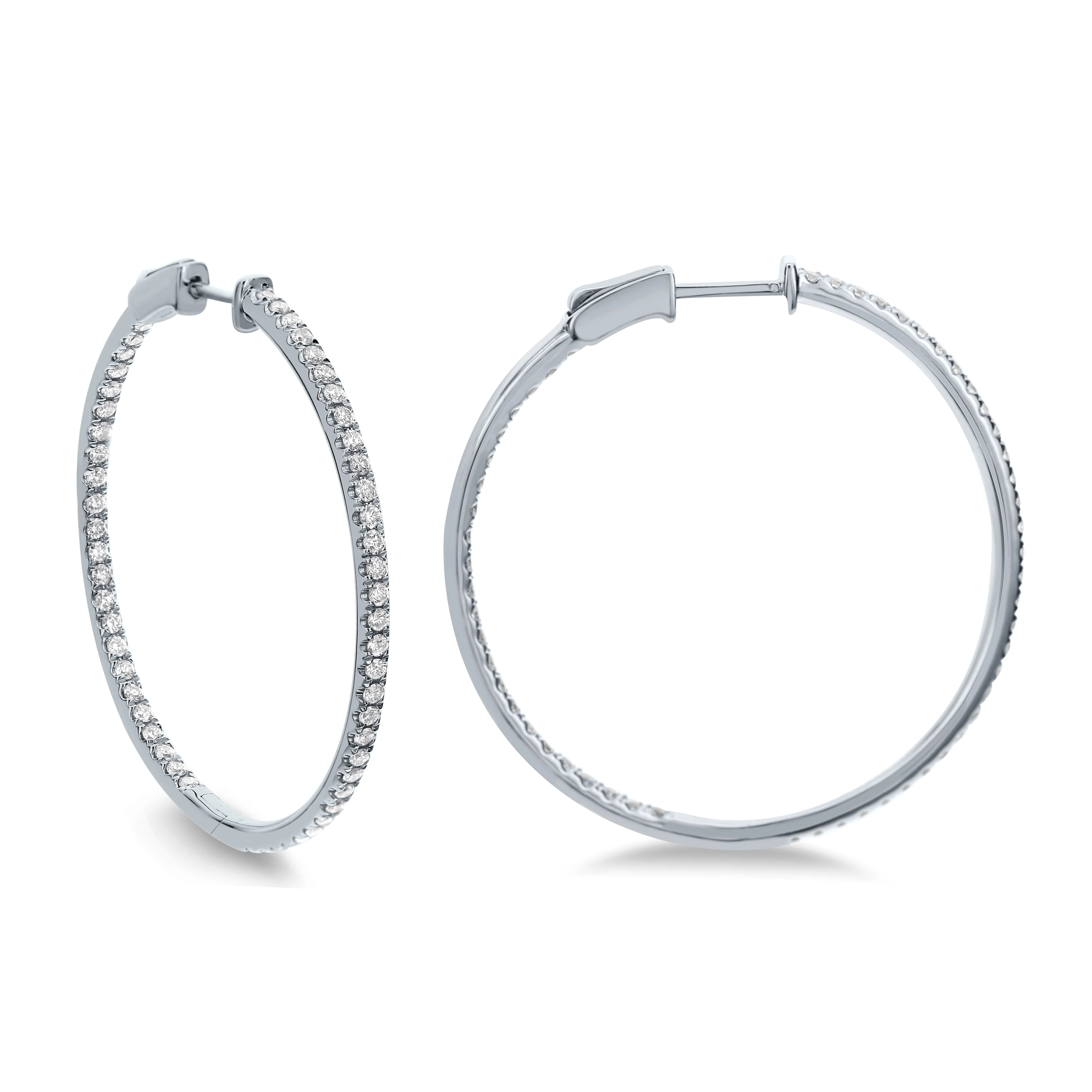 King Jewelers 1.19ct Diamond Hoop Earrings 18K White Gold