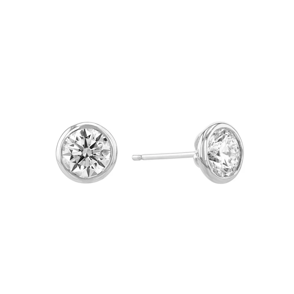 King Jewelers 1.62ct Bezel Diamond Stud Earrings 14K White Gold