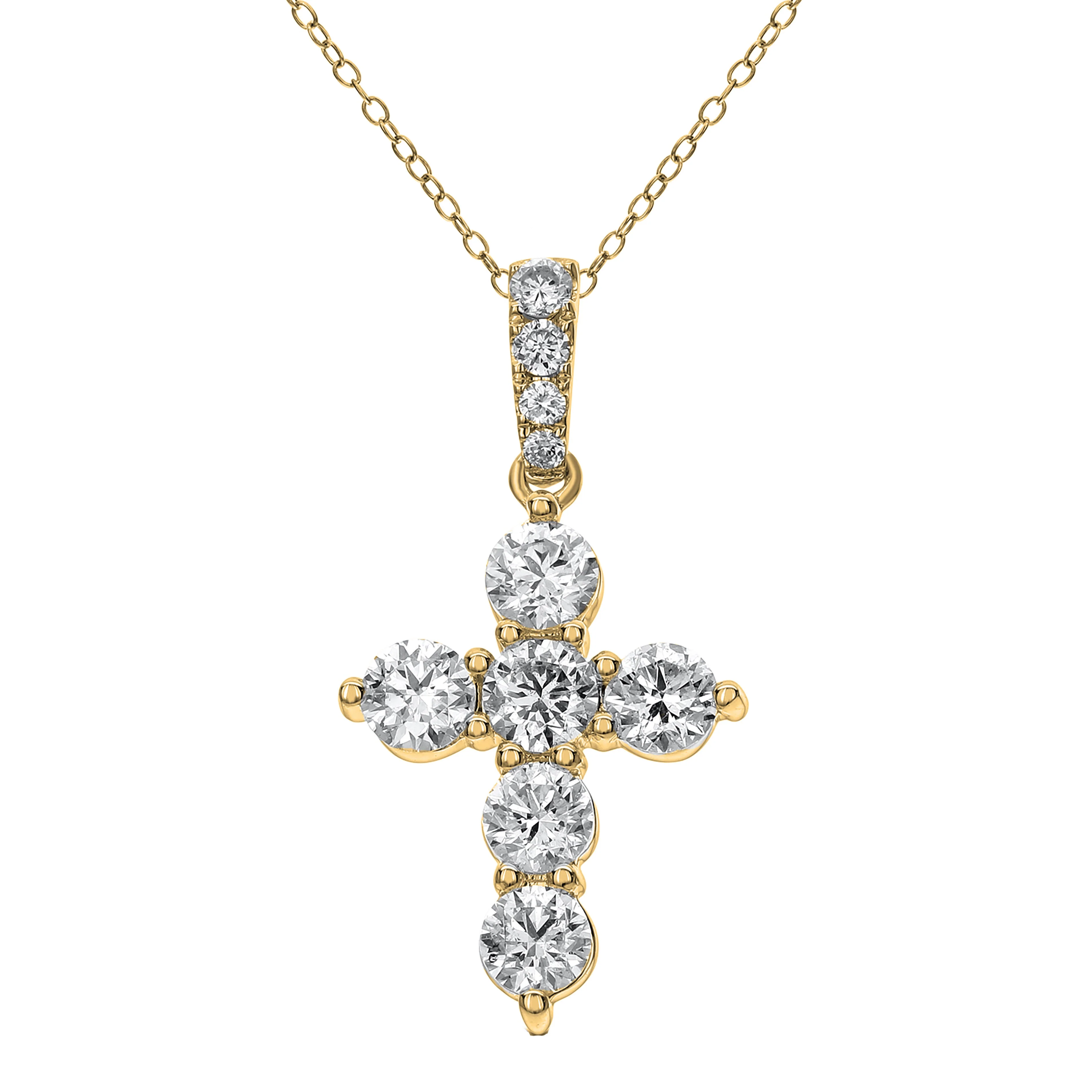 King Jewelers 1.72ct Diamond Cross Pendant 18K Yellow Gold
