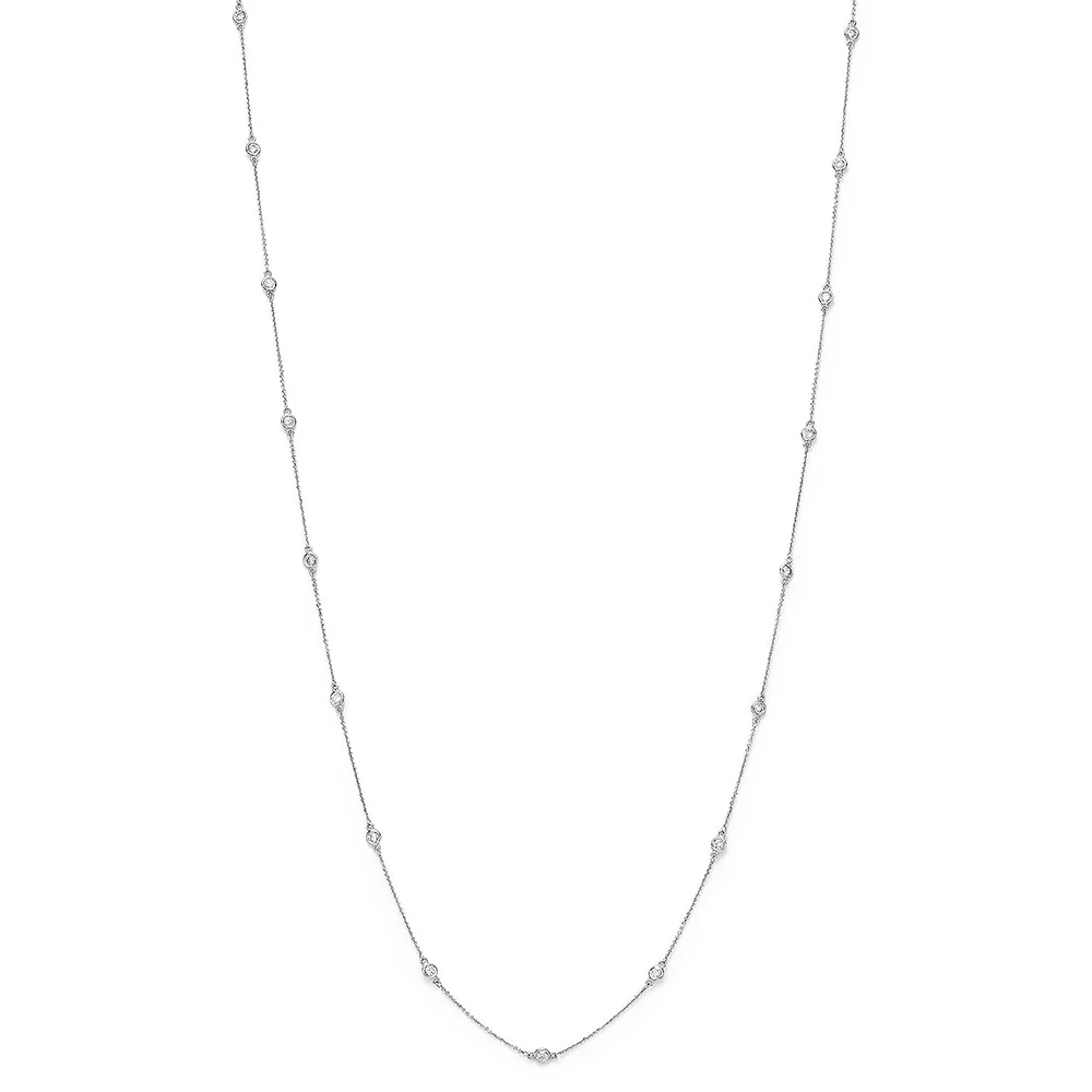 King Jewelers 1.75ct Long Diamond Station Necklace 14K White Gold